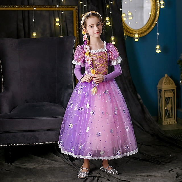Flower Cosplay Princess Rapunzel Dress Girl Cloak