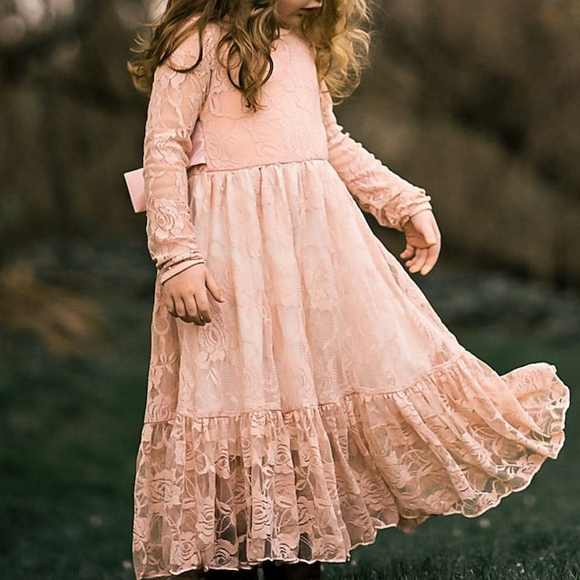 Flower Colored Kids Girl Girls' Long Solid Dress
