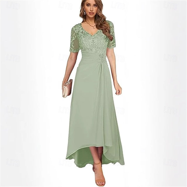 Mother Neck Dress Simple Bride the V of Elegant A-Line