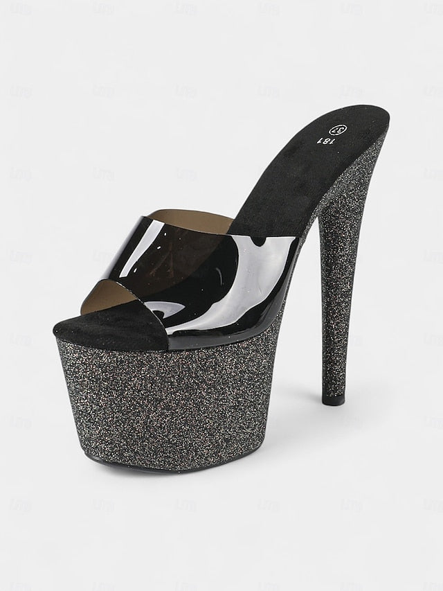 Red Women's Stiletto Glitter Platform Heels