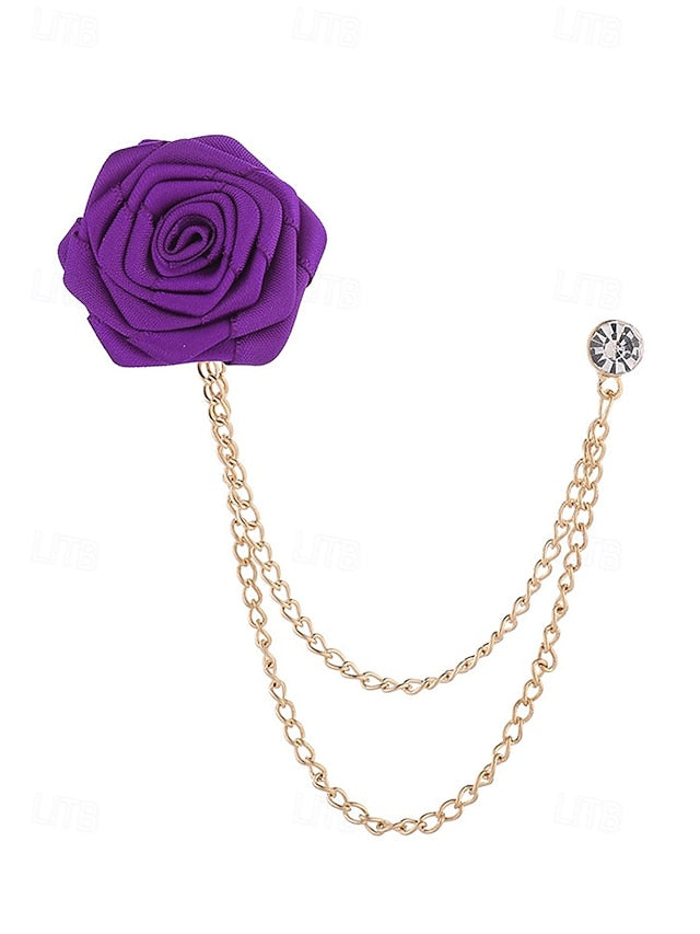 Lapel Rose – with Pin Chain Red Men's Elegant Gold
