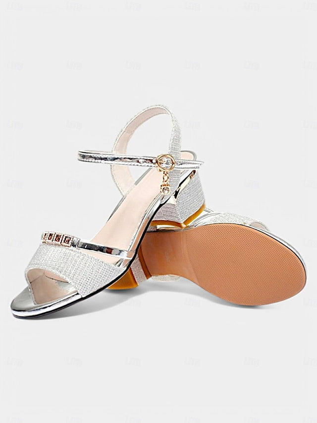Elegant Heeled Women Shoes Sandals for Rhinestone Dress Silver -