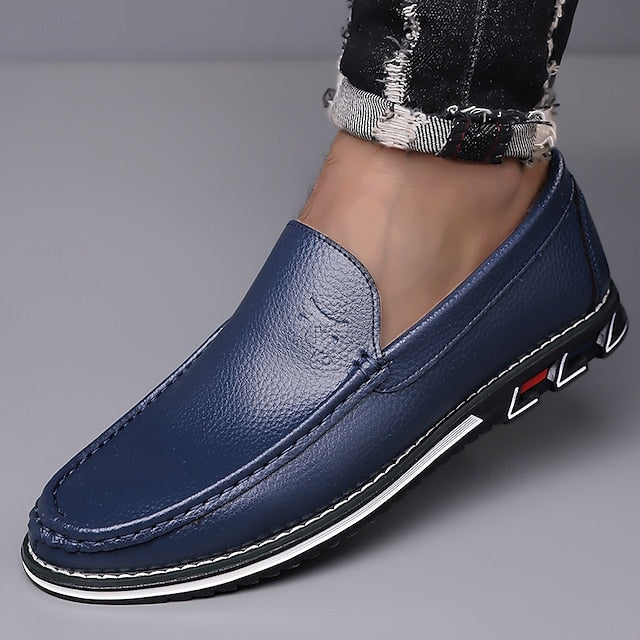 Men's Blue Faux Leather Slip-On Loafers with Durable Sole