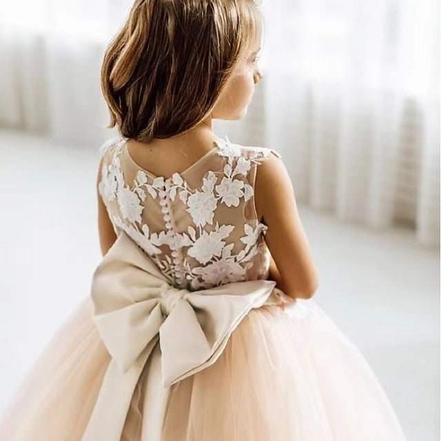 Kids Party Girls' Flower Dress Girl Color Solid