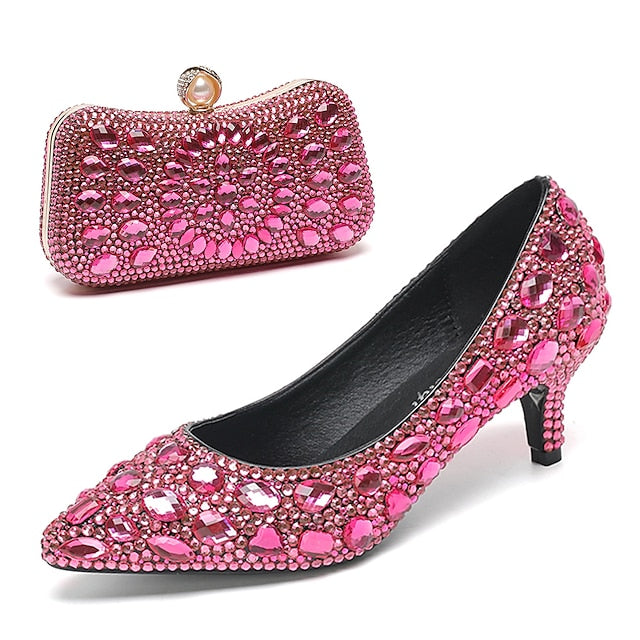 Shoes Matching Heel and Crystal-Embellished Kitten Women's