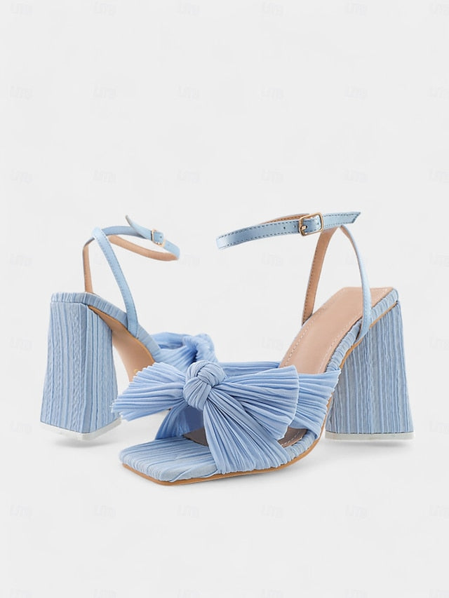 Detail and Rose Block with Heel Gold Knot Textured Sandals
