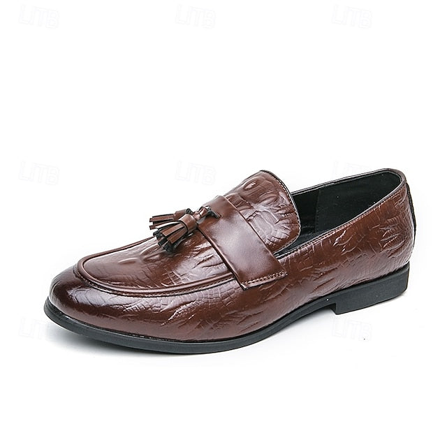 Men's Green Faux Leather Loafers with Crocodile Embossed