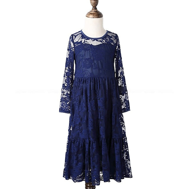 Flower Colored Kids Girl Girls' Long Solid Dress