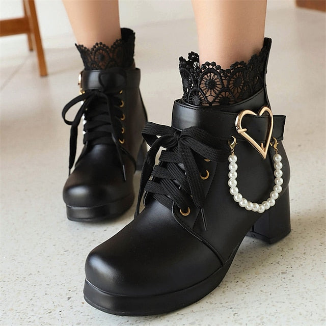 – Bridal Women's Ankle Shoes White Lace-Up Wedding Boots