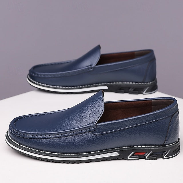 Men's Blue Faux Leather Slip-On Loafers with Durable Sole