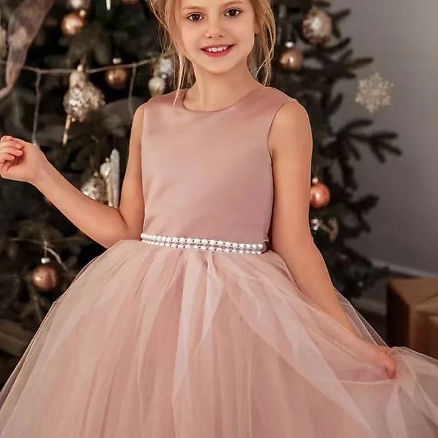 Party Girl Color Solid Dress Flower Kids Girls'