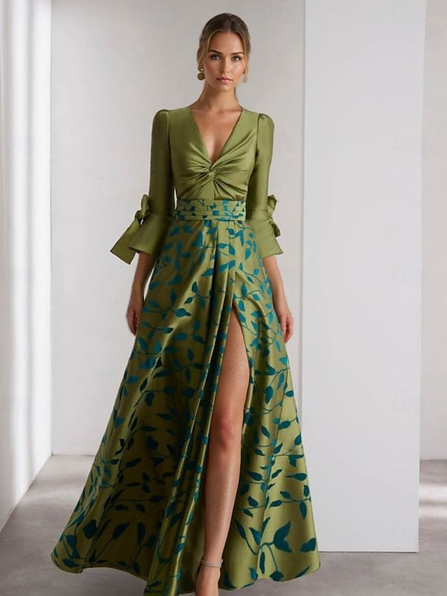 Evening Length A-Line Floor 3/4 Wedding Formal Gown