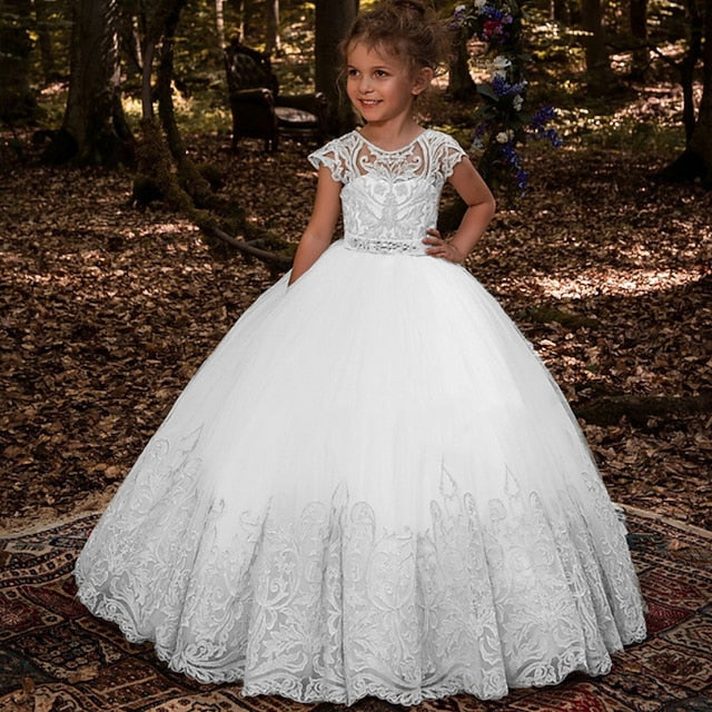 Dress Girl Kids Flower Solid Floral Colored Girls'