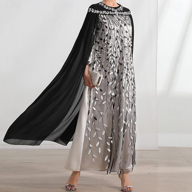 Cape A-Line of Mother Bride Dress Crew Elegant Neck the