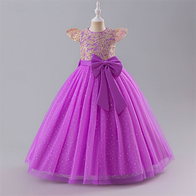 Color Girls' Party Kids Dress Block Flower Girl