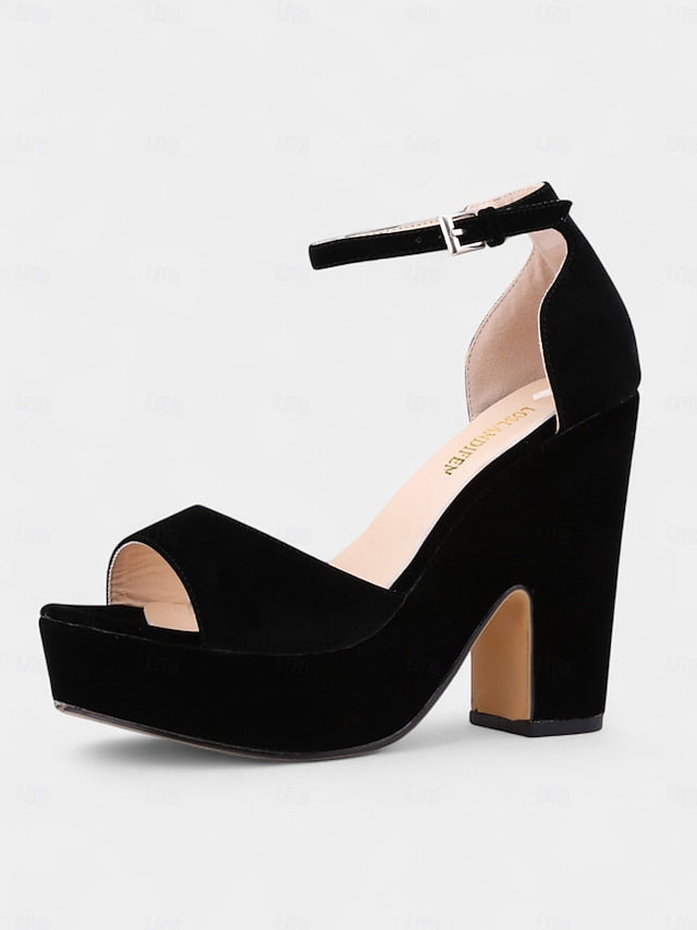 Heel Platform Block Suede Chunky Women's Sandals - Nude