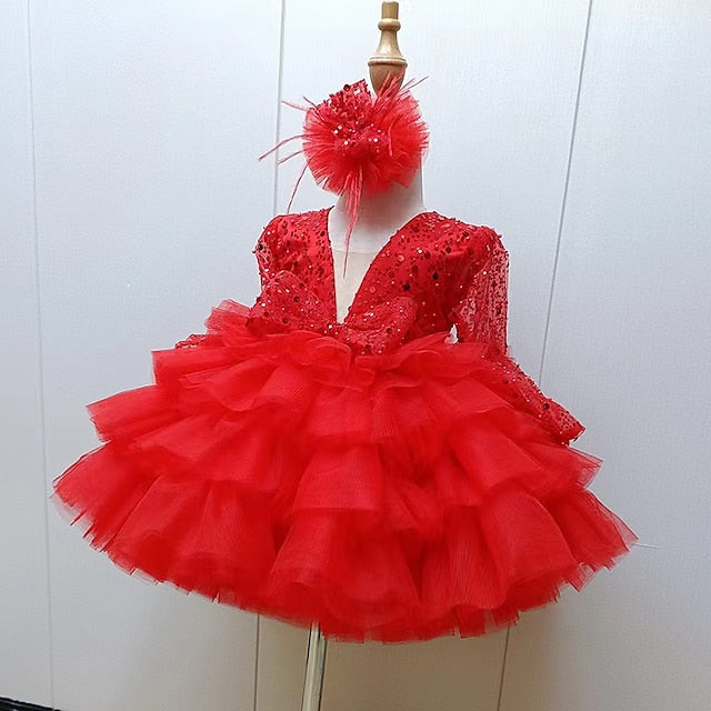 Performance Sleeve Long Sequin Kids Dress Party Girls'