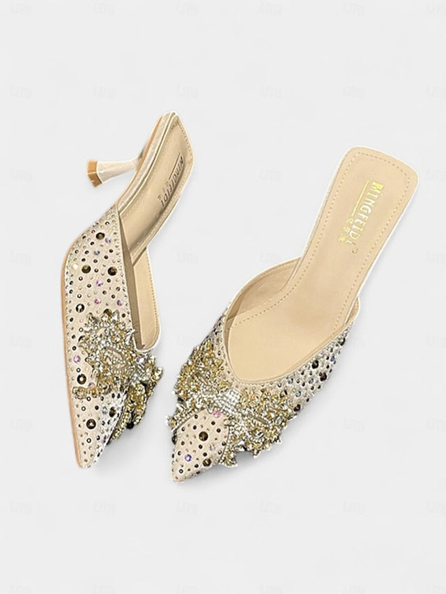 Rhinestone Slip-On Women's Toe Mules Glitter - Pointed