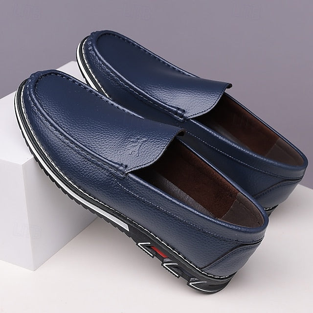 Men's Blue Faux Leather Slip-On Loafers with Durable Sole