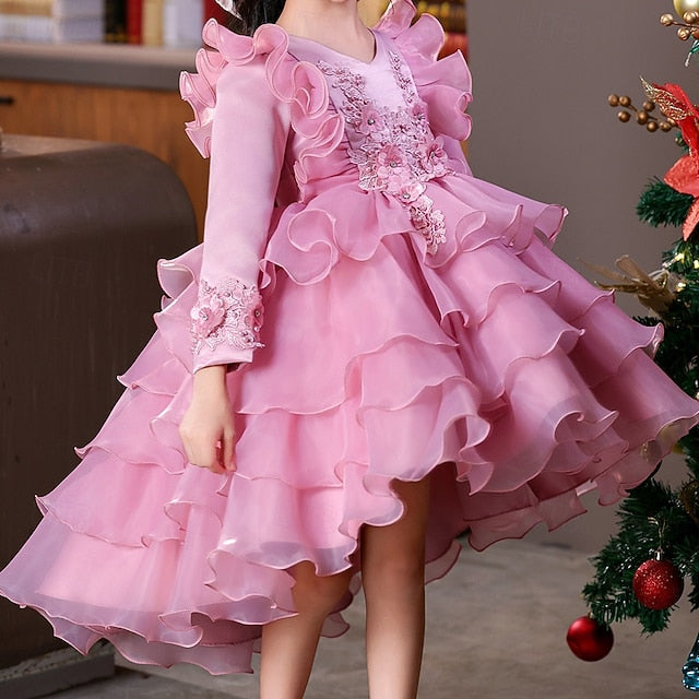 Wedding Girls' Party Flower Sleeve Kids Long Dress Special