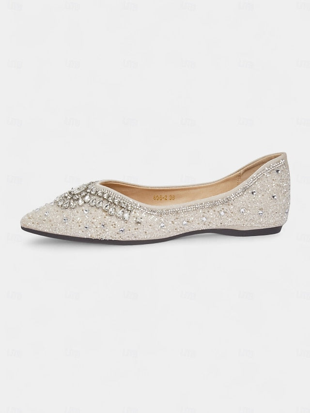 Silver Crystal Women's Pointed Flats Glitter Toe with