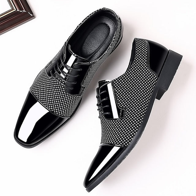 Faux Shoes Lace-Up Men's Black Patent Leather Formal