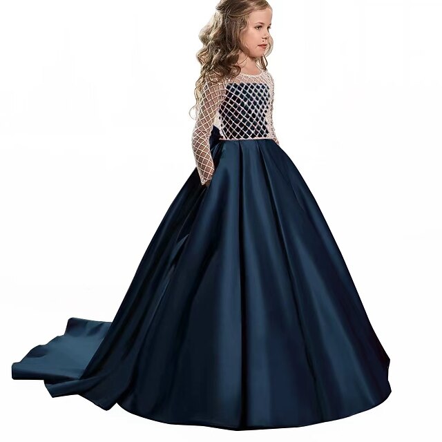Dress Solid Long Girls' Kids Color Flower Girl Party