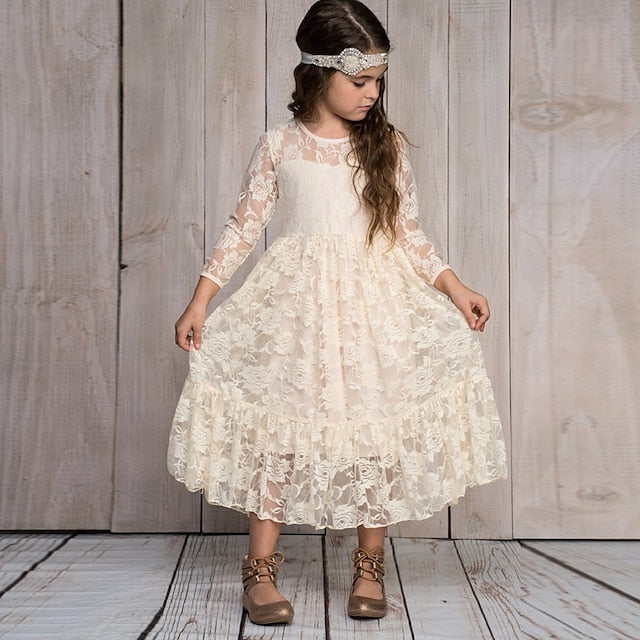 Flower Colored Kids Girl Girls' Long Solid Dress