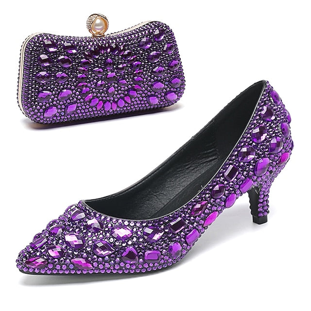 Shoes Matching Heel and Crystal-Embellished Kitten Women's