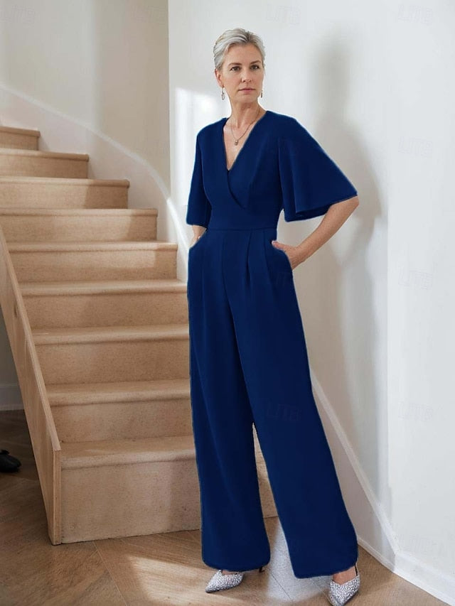 Neck Simple Mother of Bride Minimalist Elegant Jumpsuit the V