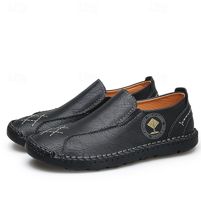 Men's Beige Genuine Faux Leather Moccasins – Handmade