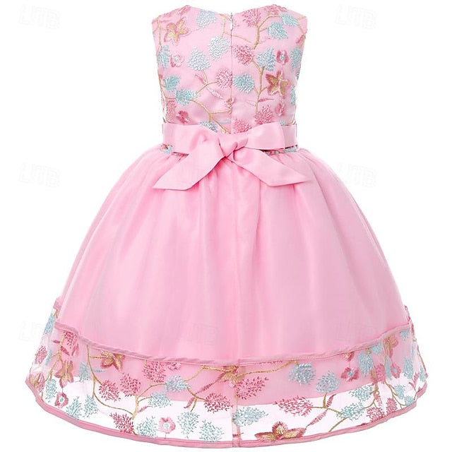 Girls' Sleeveless Flower Party Girl Dress 3D