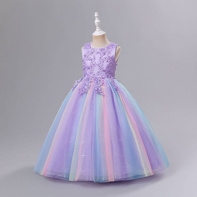 Dress Floral Line Kids Girls' A Solid Colored
