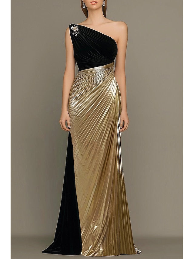 Column Dress Formal Elegant Black Gown Gold Wedding Evening