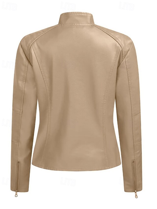 Comfortable Leather Pocket Faux Zipper Women's Jacket