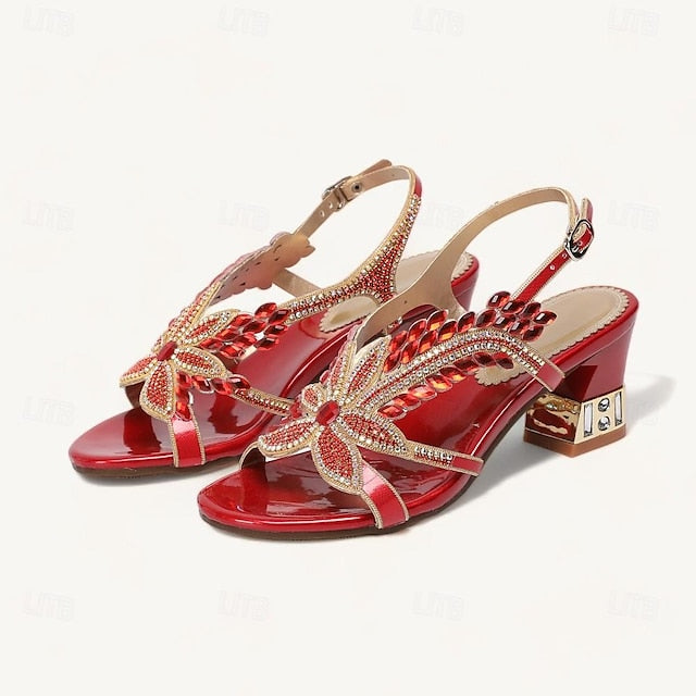 Round Rhinestone Women's Toe Sandals Wedding Shoes Party