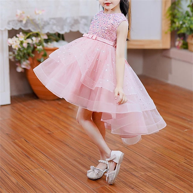 Color Sleeveless Solid Party Girls' Kids Dress