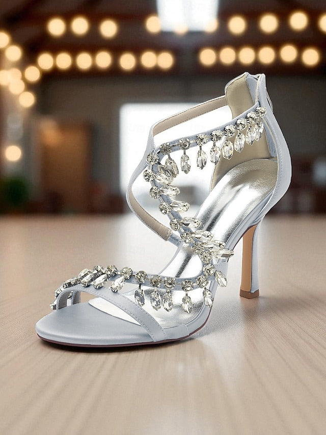with Women's Strappy Heel White Sandals Rhinestone High