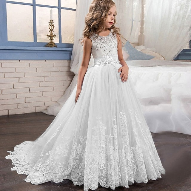 Sleeveless Girl Girls' Kids Wedding Dress Flower