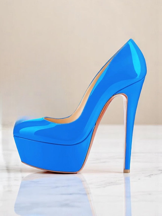 Platform Patent Pointed-Toe and with Heels Black Women's