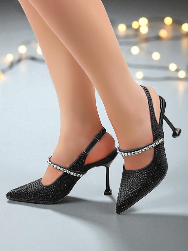 Toe Pointed Women's Rhinestone - Gold Heels Sparkly