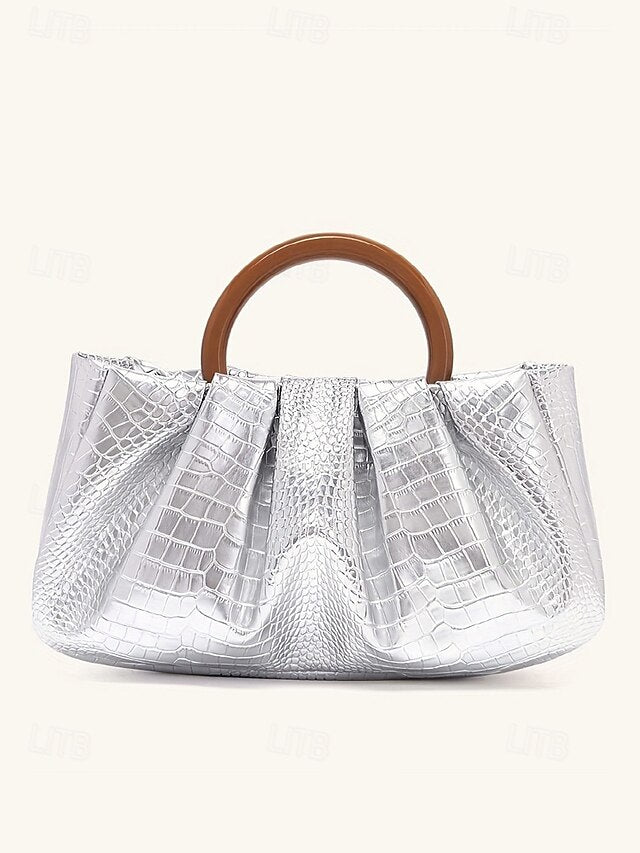 Leather Bag Women's Acrylic with Tote Clutch Pleated Faux