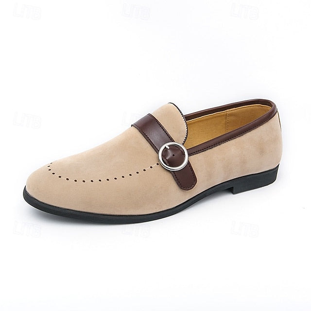 Slip-On Strap Brown Faux Loafers with Suede Buckle Men's