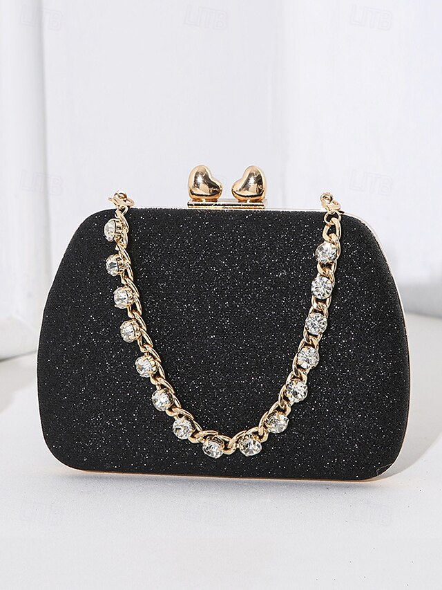 Green Clutch Evening Glitter with Sage Rhinestone Women's