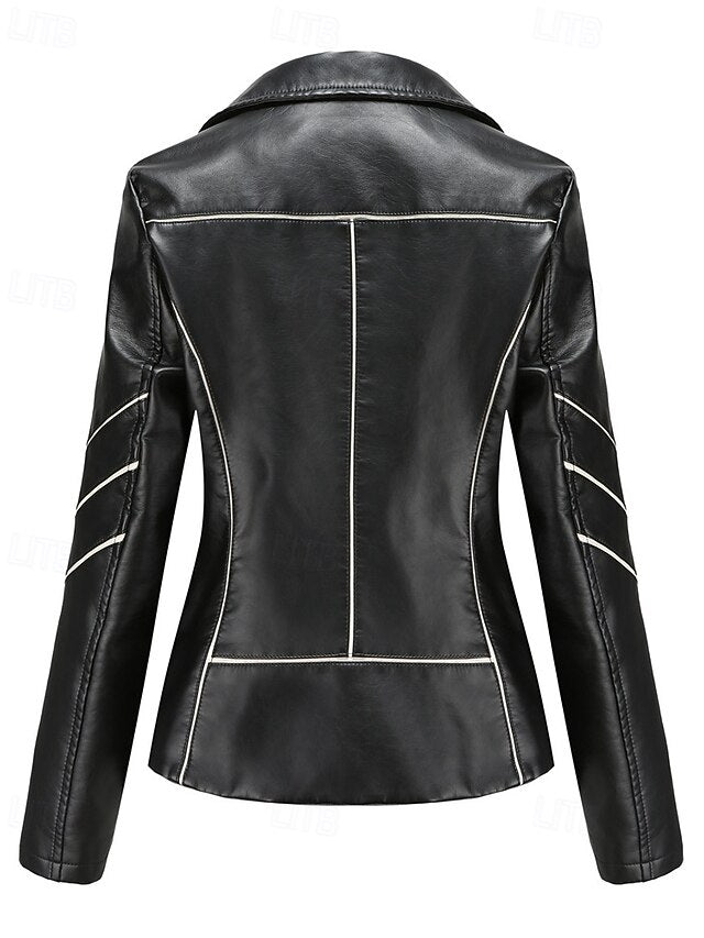 Women's Leather Zipper Pocket Jacket Comfortable Faux