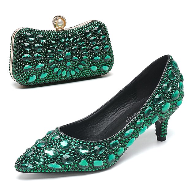 Shoes Matching Heel and Crystal-Embellished Kitten Women's
