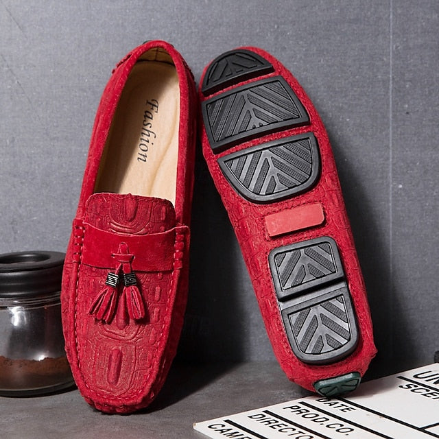 Men's Brown Faux Suede Loafers with Tassel Detail and
