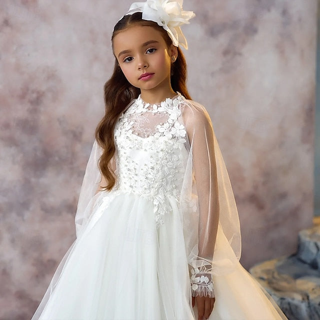 Party Dress Girls' Communion Color Solid First Kids