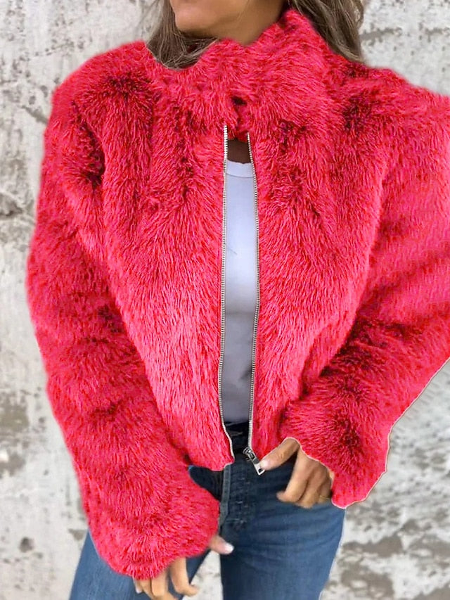 Warm Plain Fur Coat Casual Breathable Zipper Faux Women's