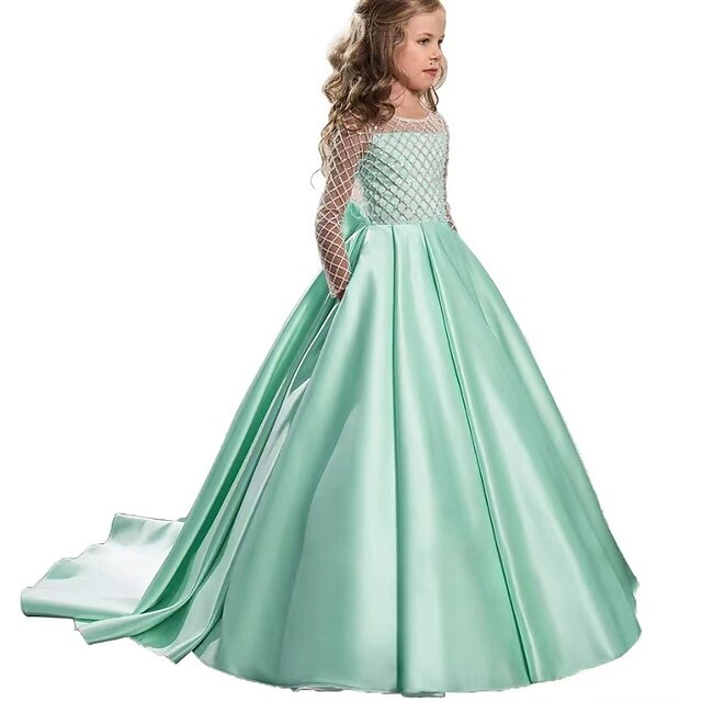 Dress Solid Long Girls' Kids Color Flower Girl Party
